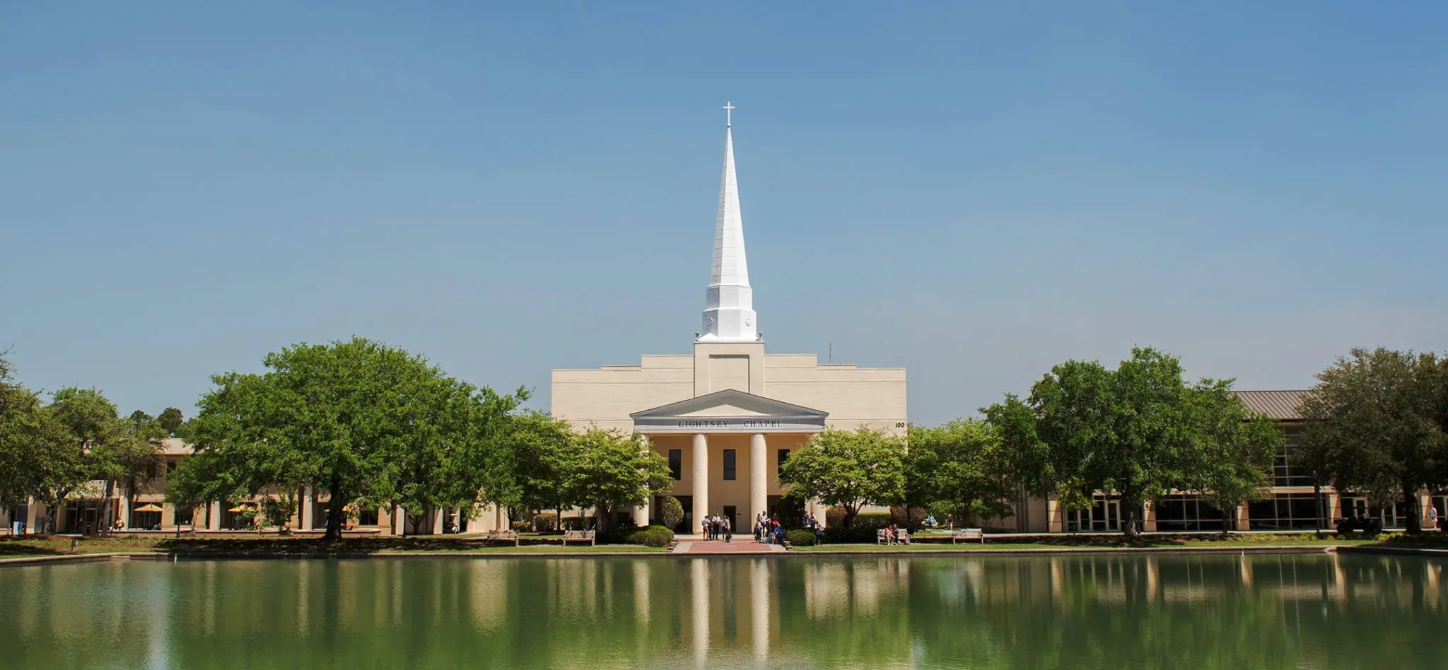 Overlooking the reflection pond with Charleston Southern University's Chapel on the other side.